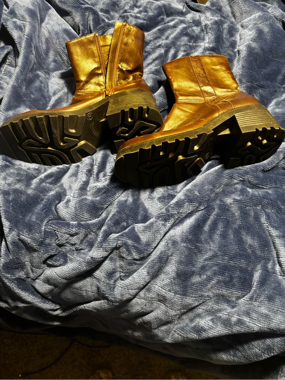 Metallic Gold Chunky-Heel Women's Ankle Boots
